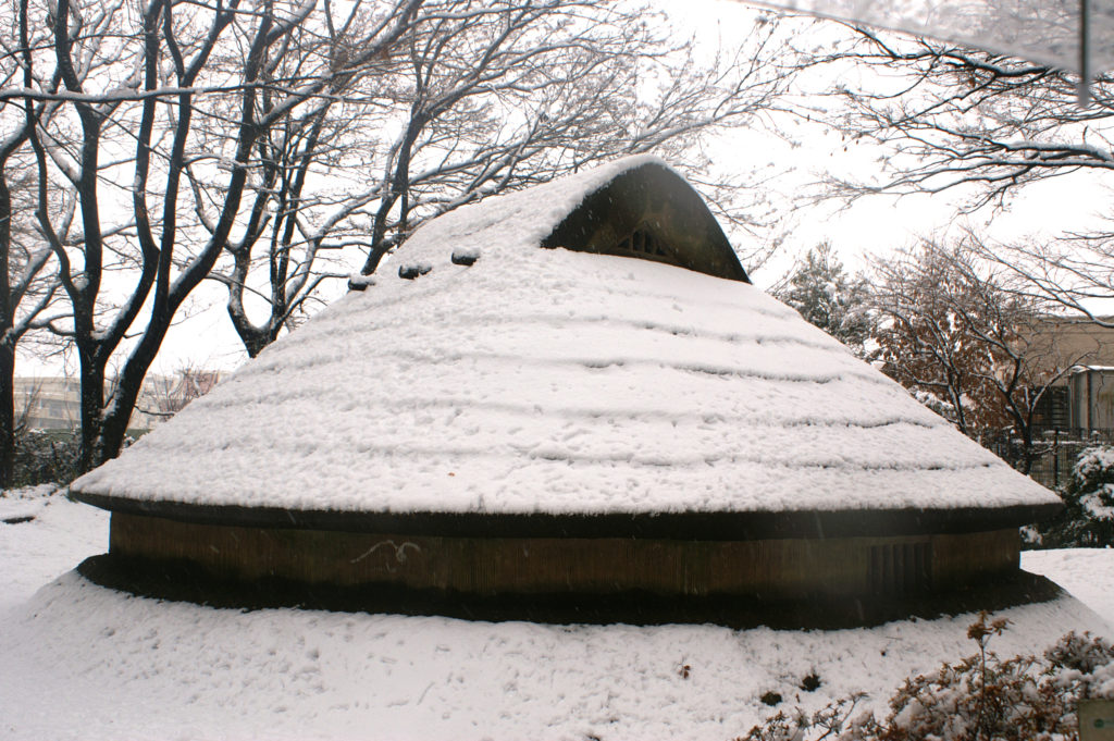 Hut covered in snow