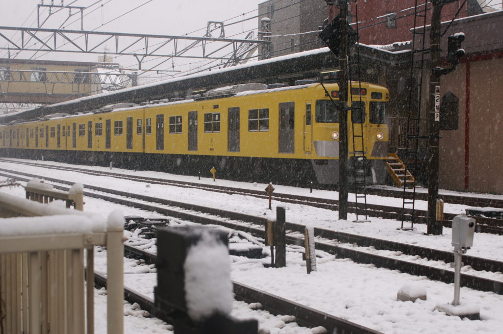 Snow covered train station