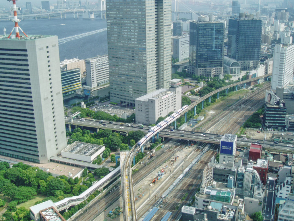 View form the World Trade Center observation deck with the Tokyo Monorail