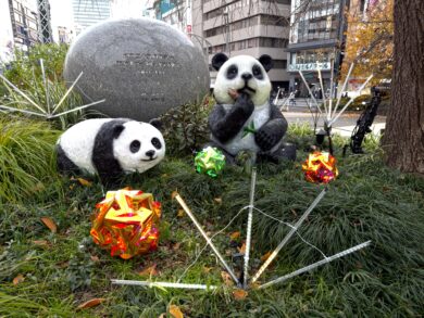 Panda figures with decoration