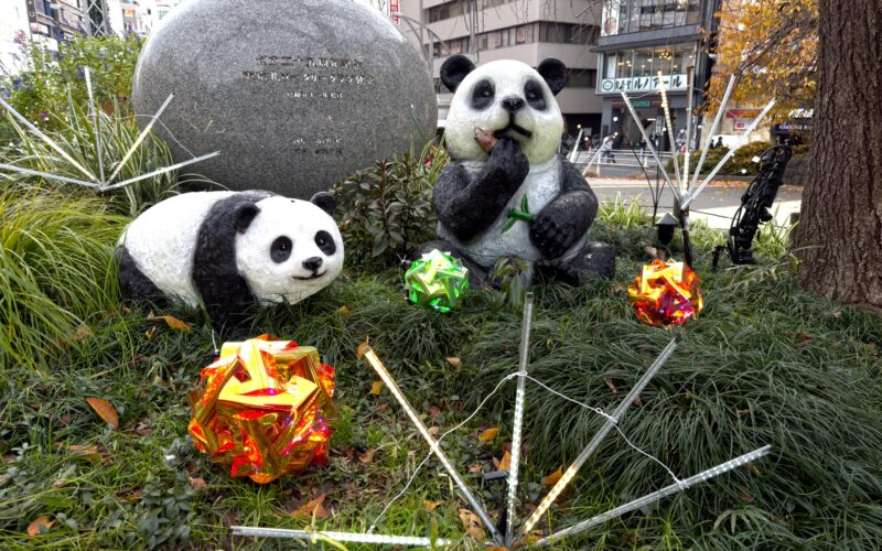 Panda figures with decoration